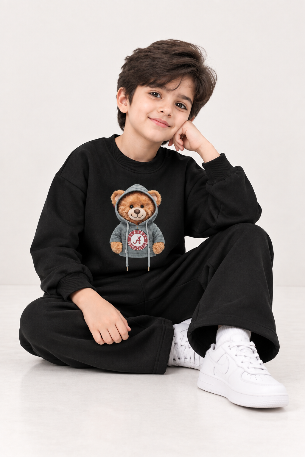 Kids King Bear Black Fleece Sweatshirt & Trouser Set