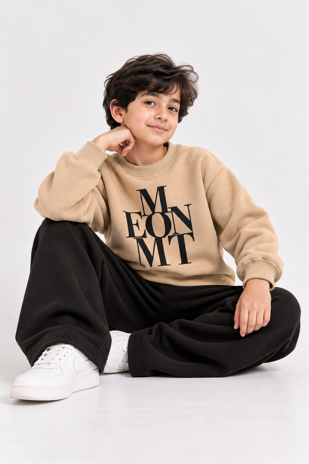 Beige & Black M EON MT Fleece Co-Ord Set for Boys