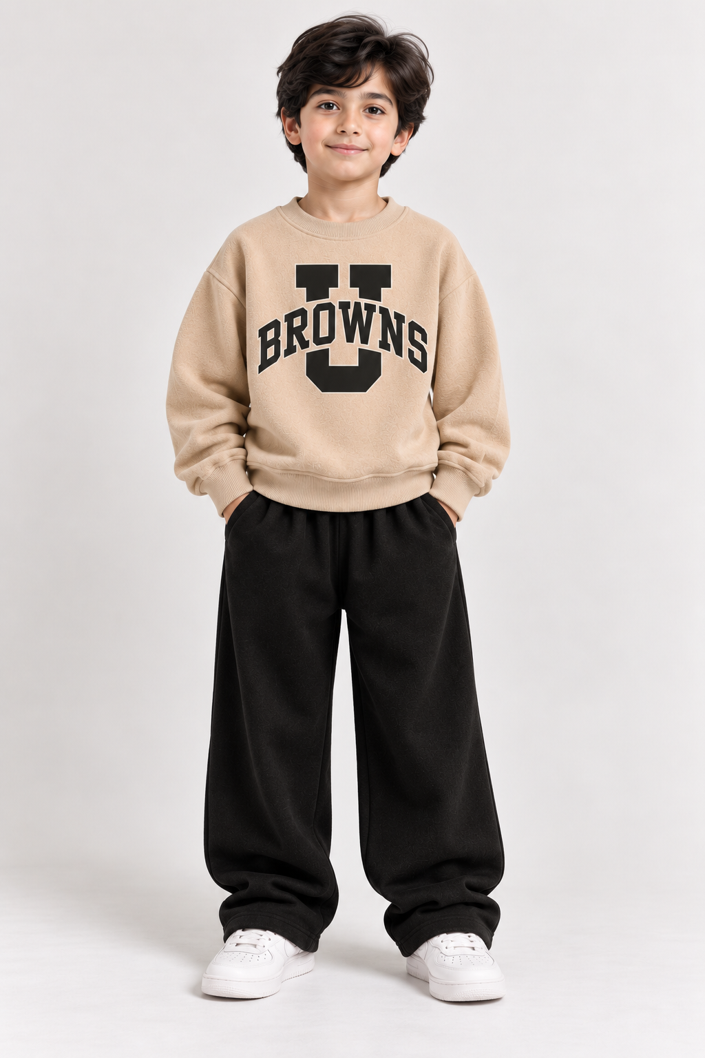 Beige BROWNS Fleece Co-Ord Set for Boys