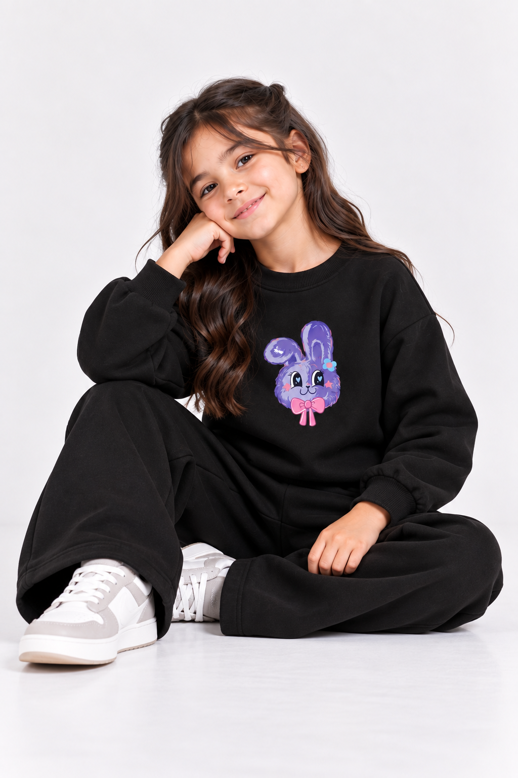 Black Bunny Fleece Co-Ord Set for Girls