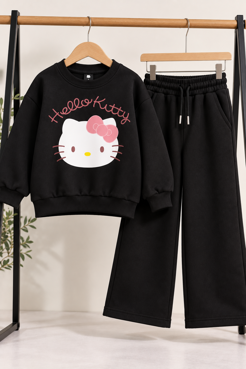 Black Hello Kitty Fleece Co-Ord Set for Girls