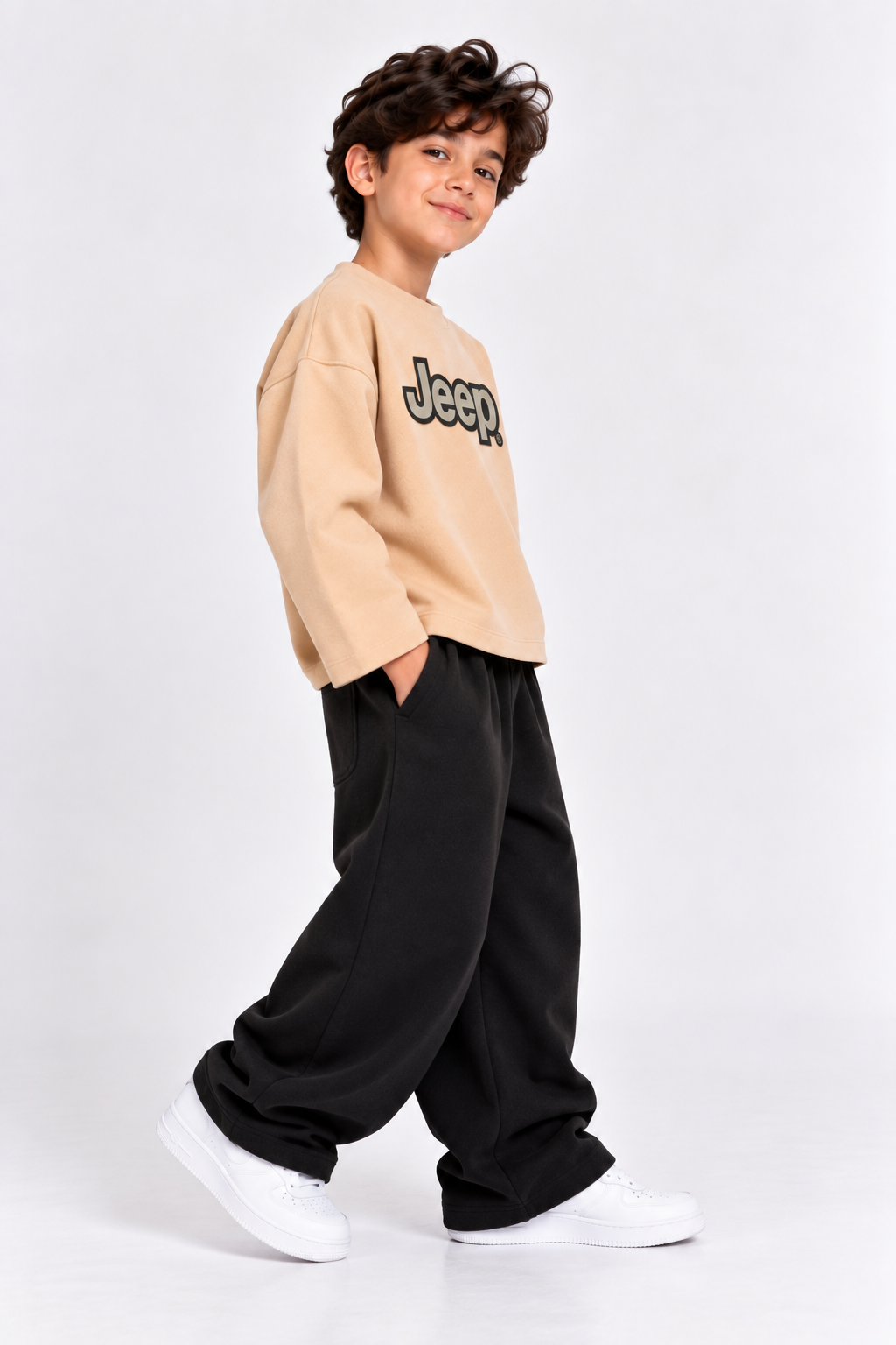 Beige Jeep Fleece Co-Ord Set for Boys