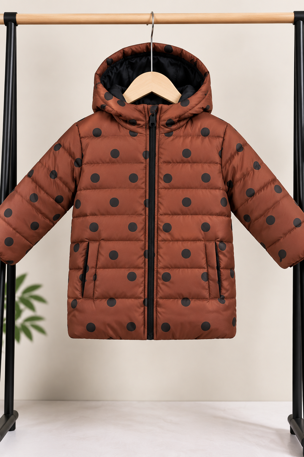 Girls Cream Black Cloud Print Hooded Puffer Jacket (Copy)
