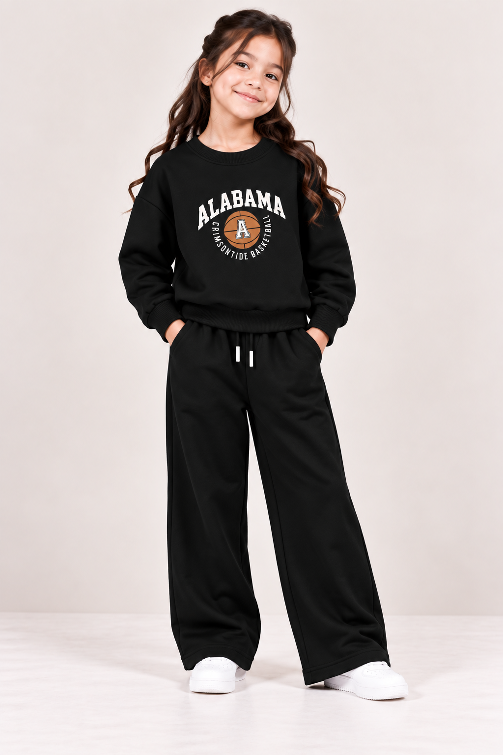 Kids Black Alabama Basketball Printed Sweatshirt & Wide-Leg Trouser Set