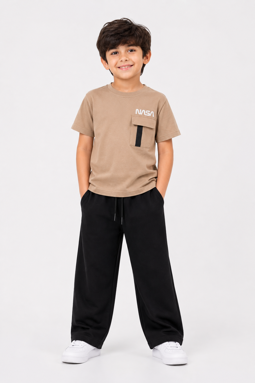 Space Explorer Graphic T-Shirt & Black Wide-Leg Trouser Set