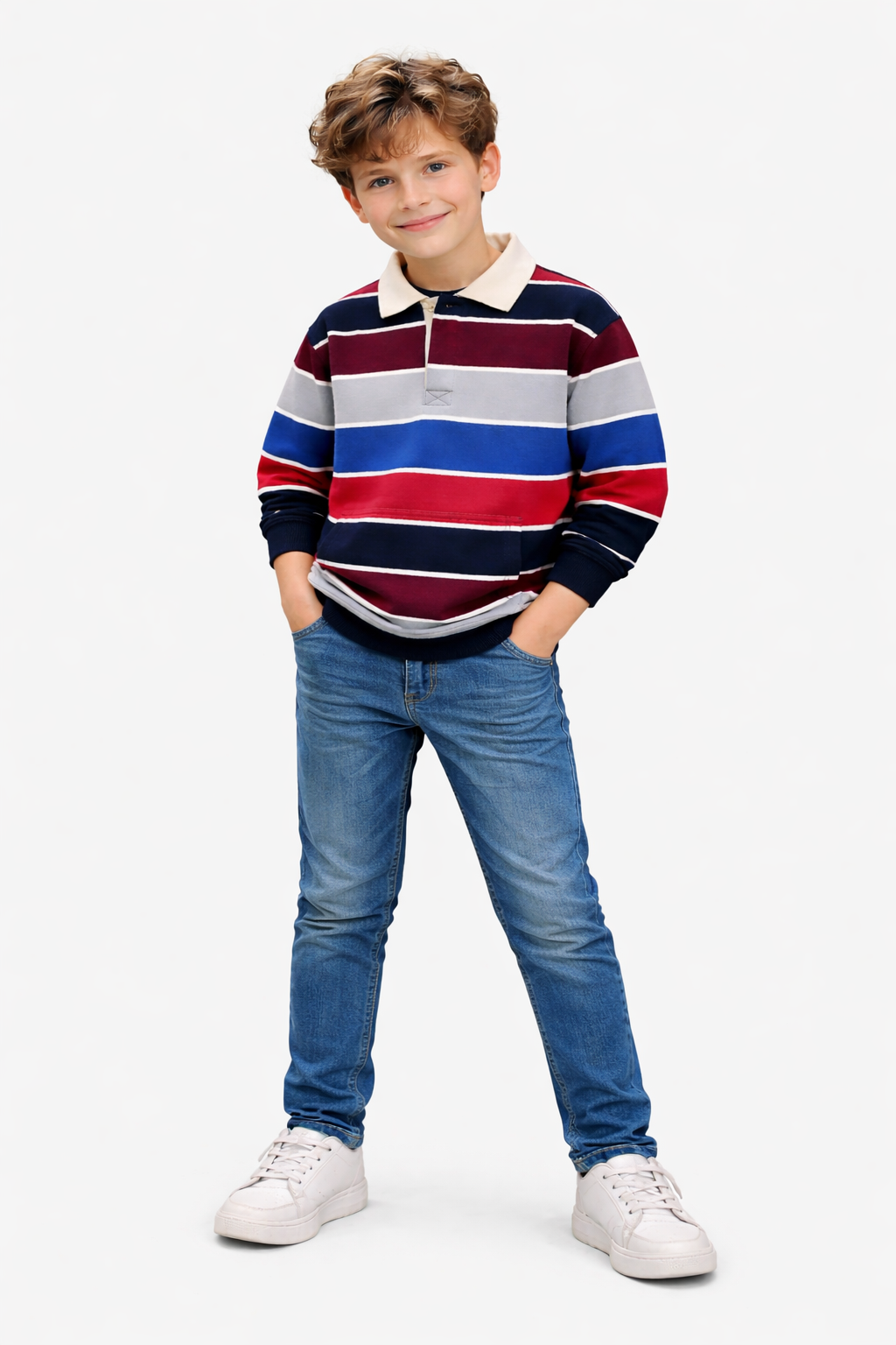 Multi-Stripe Polo Sweatshirt