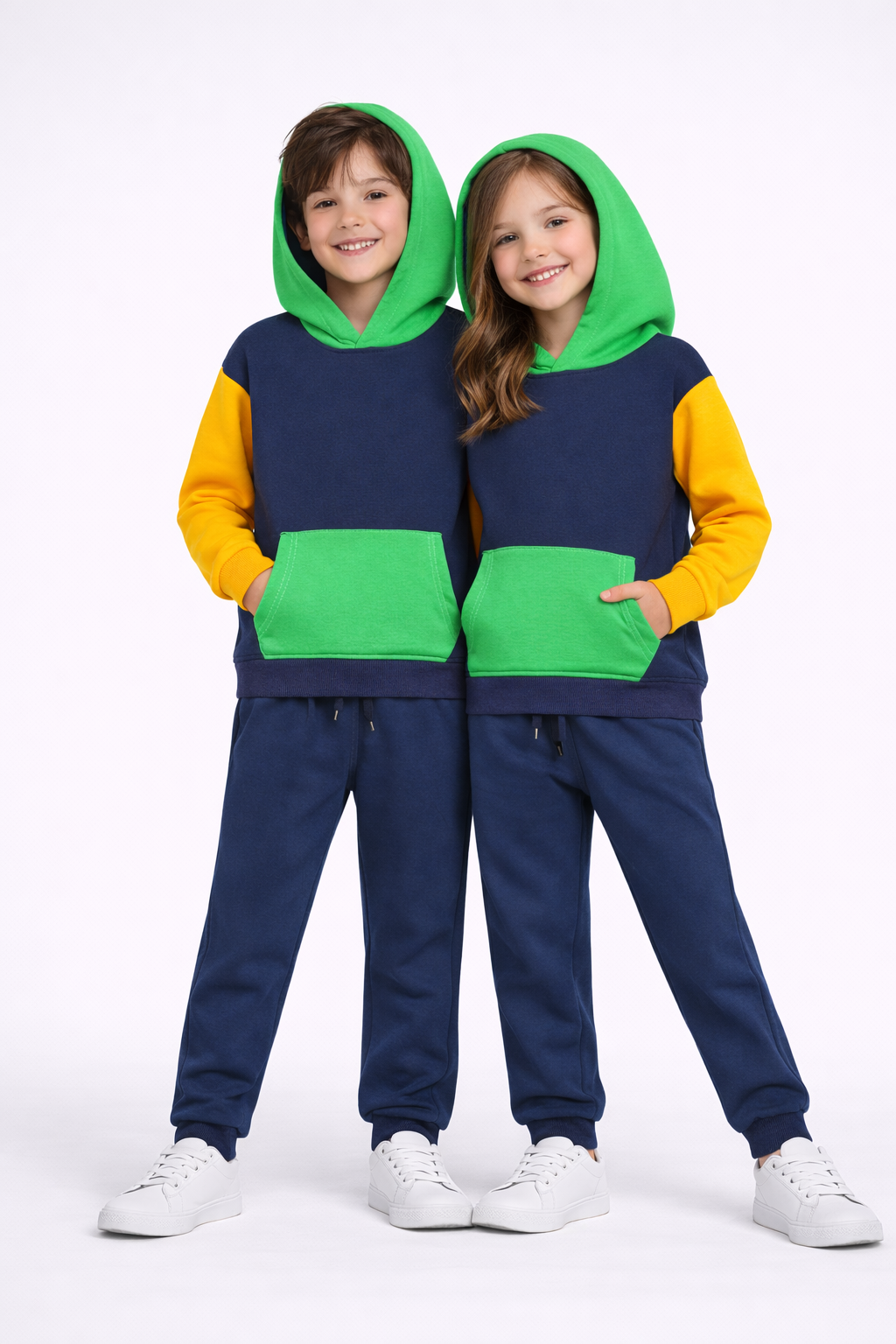 Vibrant Colorblock' Hoodie Set – Navy, Yellow & Green Pop (unisex)