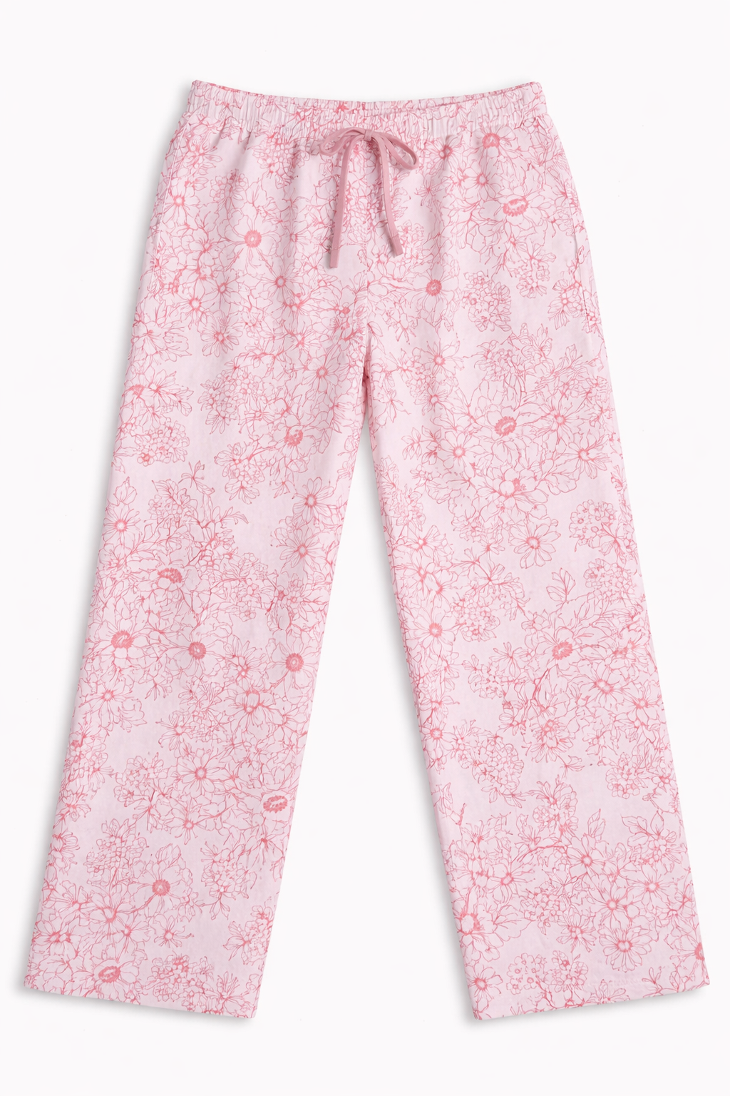 Girls Pink Floral Cotton Pants with Elastic Waist
