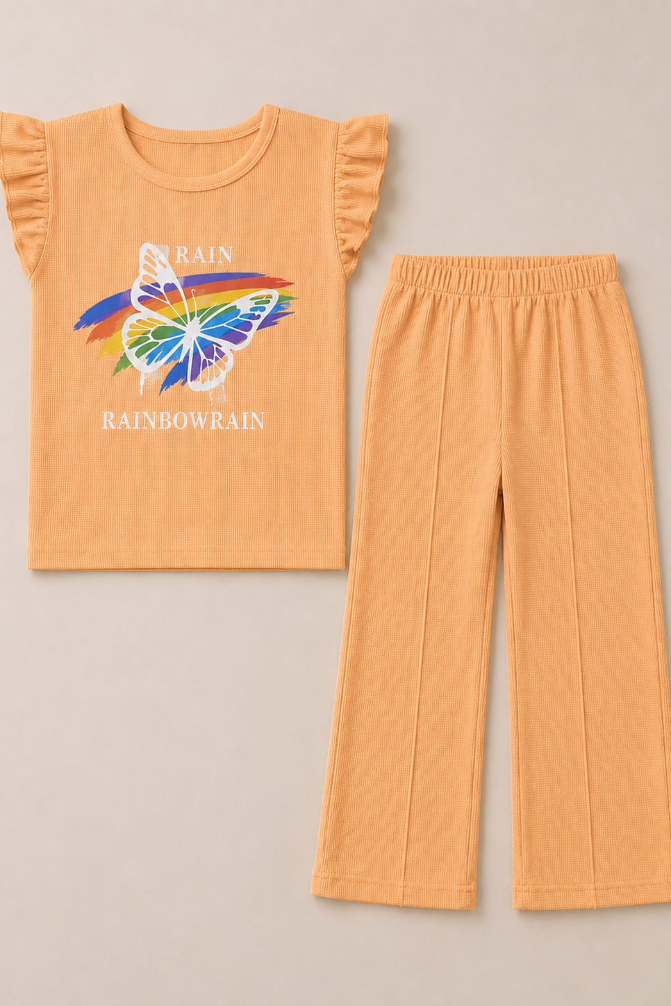 Peach Butterfly Graphic Co-Ord Set for Girls