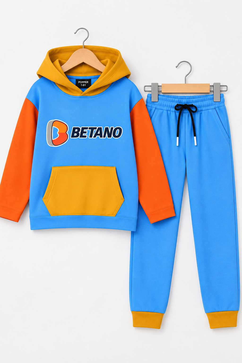Kids Blue & Orange BETANO Printed Hoodie & Jogger Set