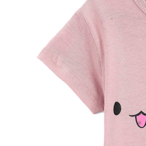 Premium Quality Pink Cute Face  Soft Cotton Slogan T-Shirt For Girls (122006)