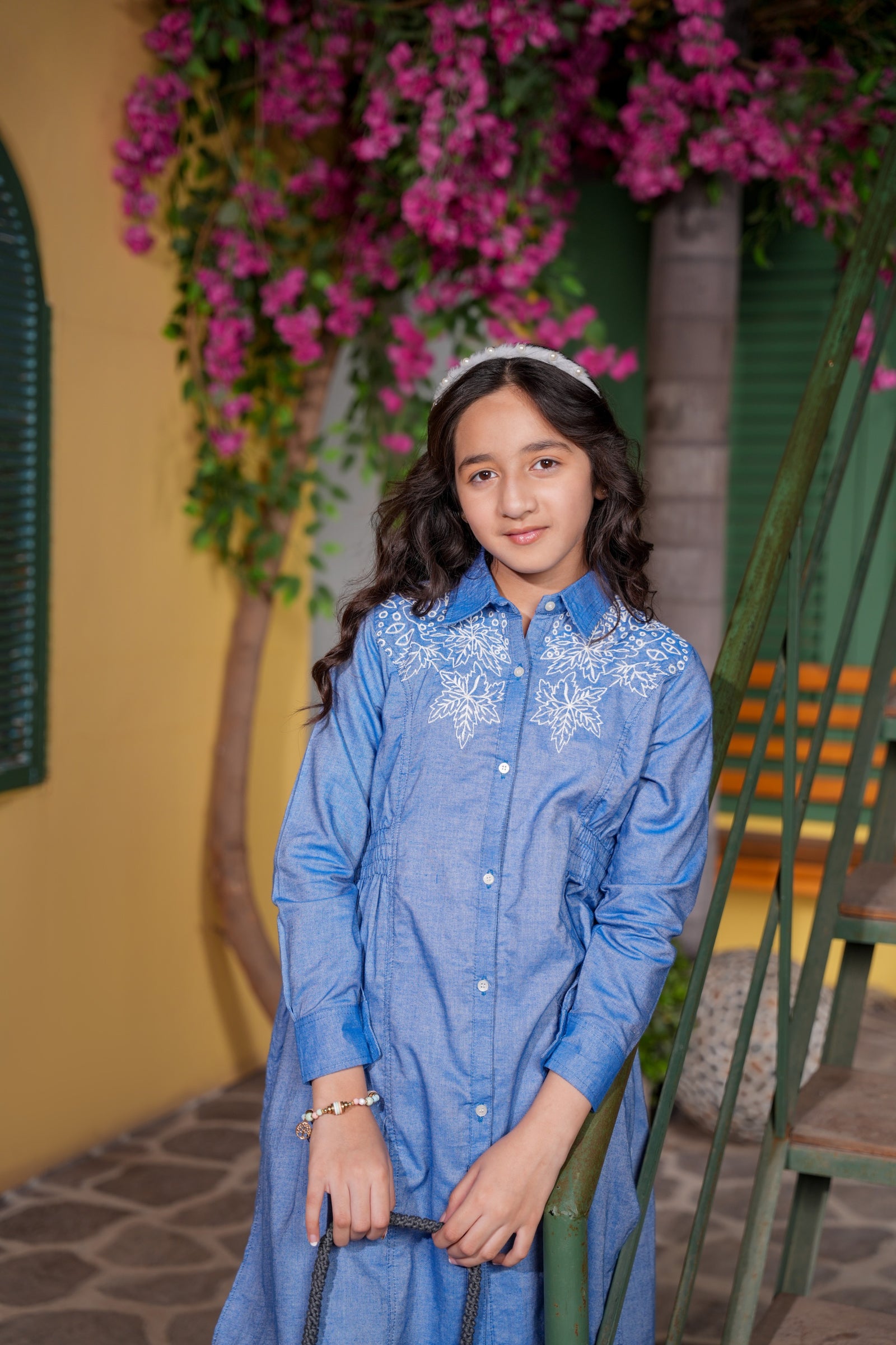 Elegant Blue Embroidered Girls Kurta Trouser Set