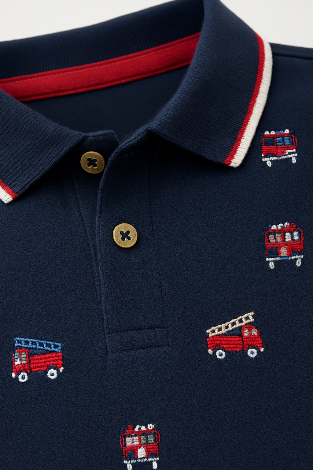 Kids Navy Blue Polo Shirt with Fire Truck Embroidery – Long Sleeve