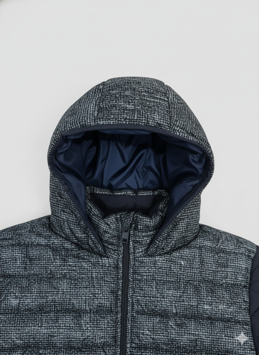 Kid's Contrast Quilted & Heathered Puffer Jacket with Hood