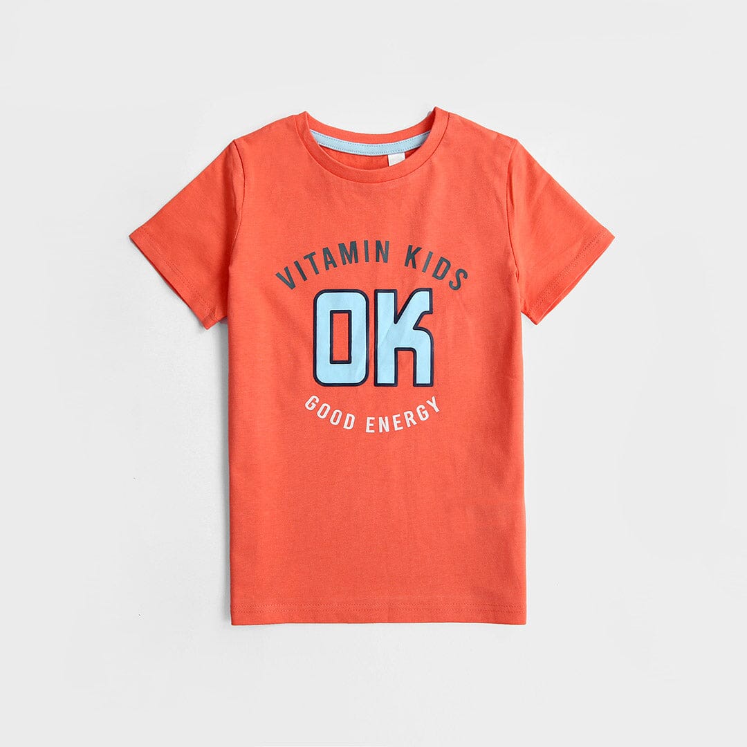 Imported Peach Slogan Soft Cotton T-Shirt For Boys (120690)