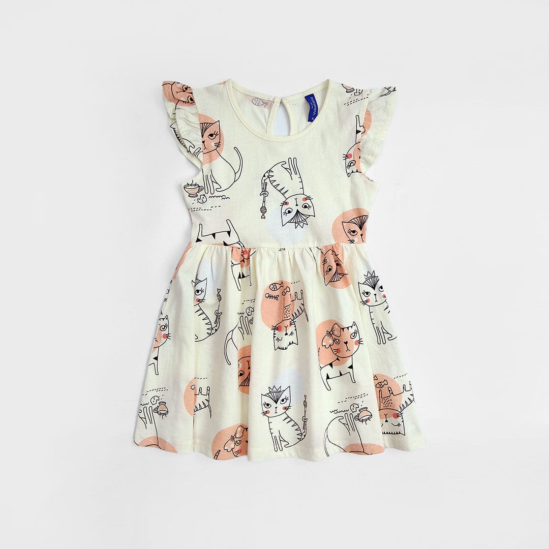 Imported Off-White All-Over Printed Soft Cotton Frock For Girls (120708)