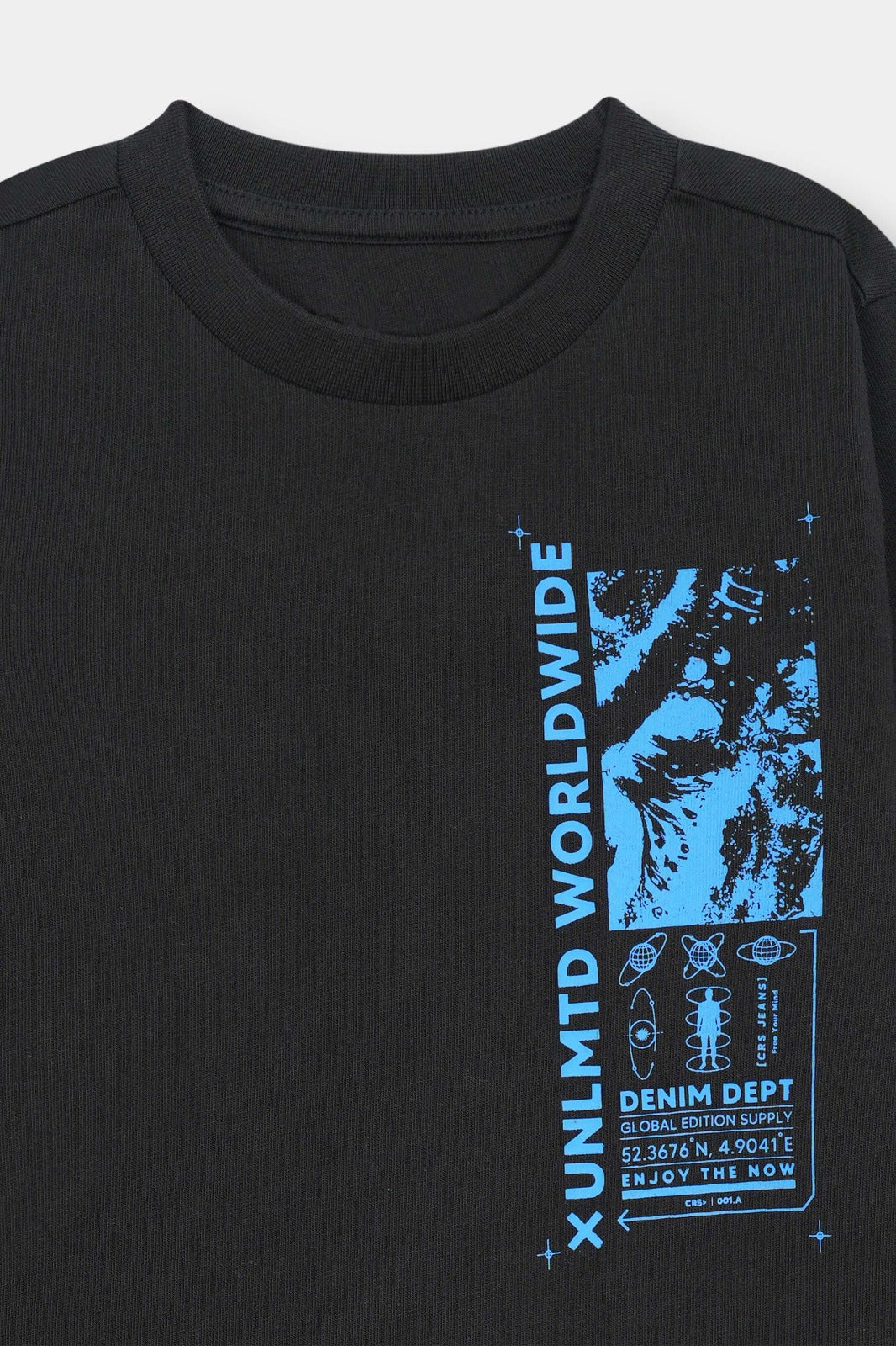 Electric Black Long Sleeve Tee with “UNLMTD Worldwide” Graphic Print