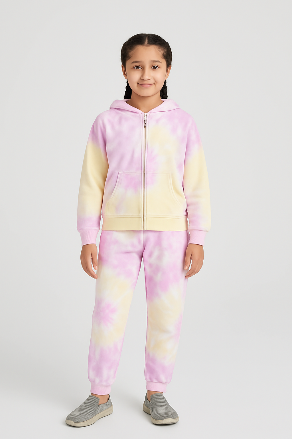 Pastel Tie-Dye Cozy Hoodie and Jogger Set For Girls