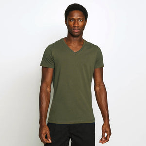 Olive V-Neck Soft Cotton T-Shirt For Men (10587)