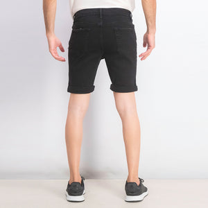 Premium Quality Black Ripped Slim Fit Stretch Denim Short For Men (11428)