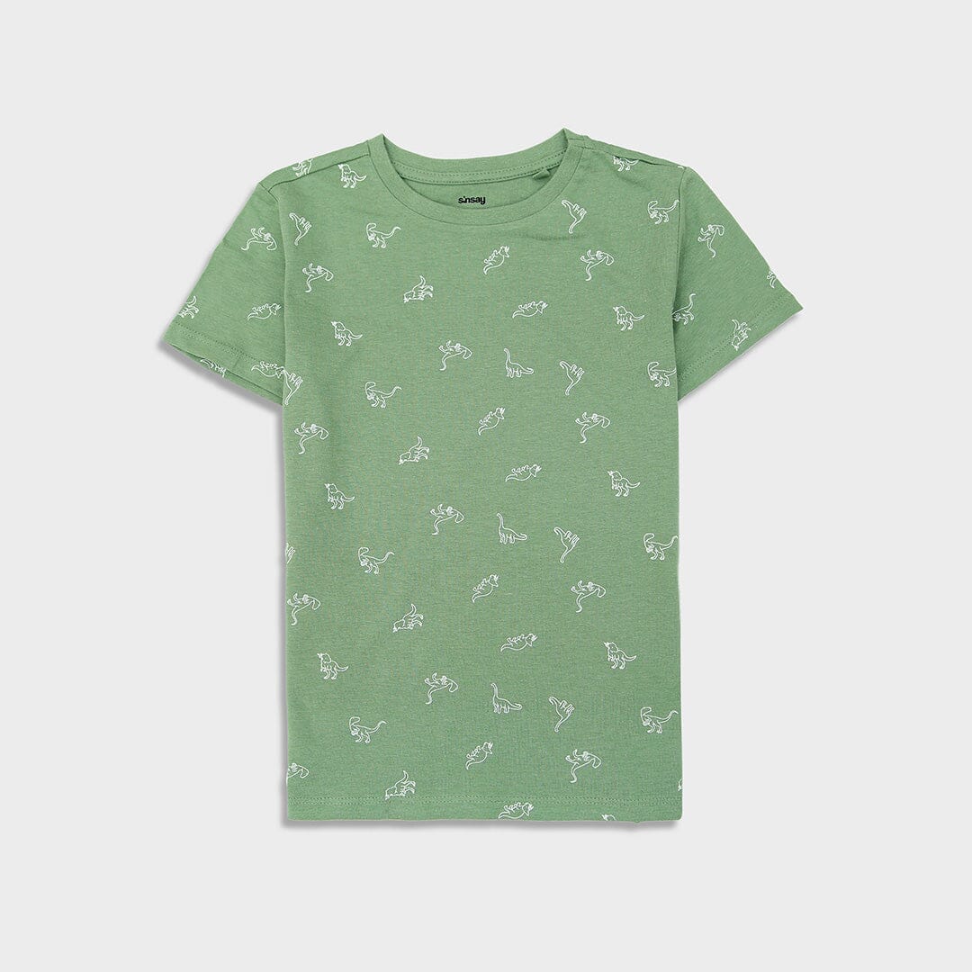 Imported Green All-Over Dino Printed Soft Cotton T-Shirt For Kids (120400)