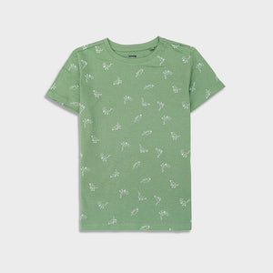 Imported Green All-Over Dino Printed Soft Cotton T-Shirt For Kids (120400)