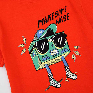Imported Orange "Make Some Noise" Slogan Printed T-Shirt For Boys (120393)