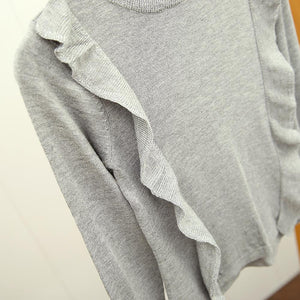 Exclusive Imported Grey Contrast Knit-Ruffle Fashion Sweater For Girls (21990)