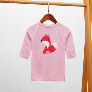 Exclusive Imported Pink Squirrel Pattern Knit-Sweater With Back Button For Girls (21991)