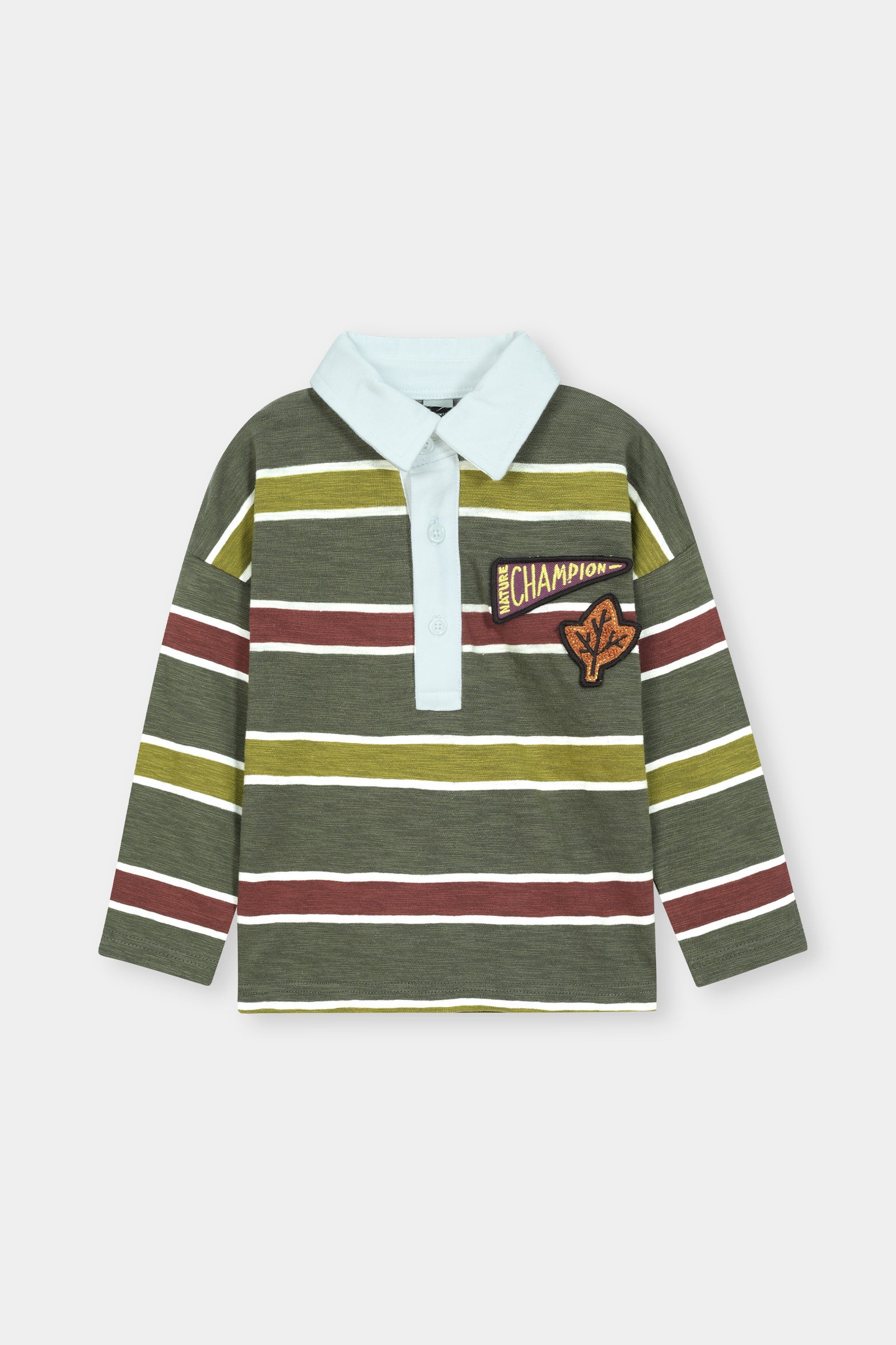 Boys’ Striped Polo T-Shirt with Patch Detailing