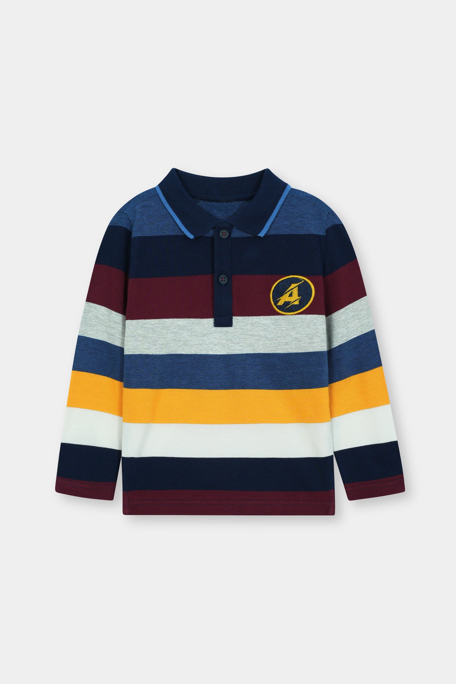 Striped Polo Tee with Bold 'A' Emblem