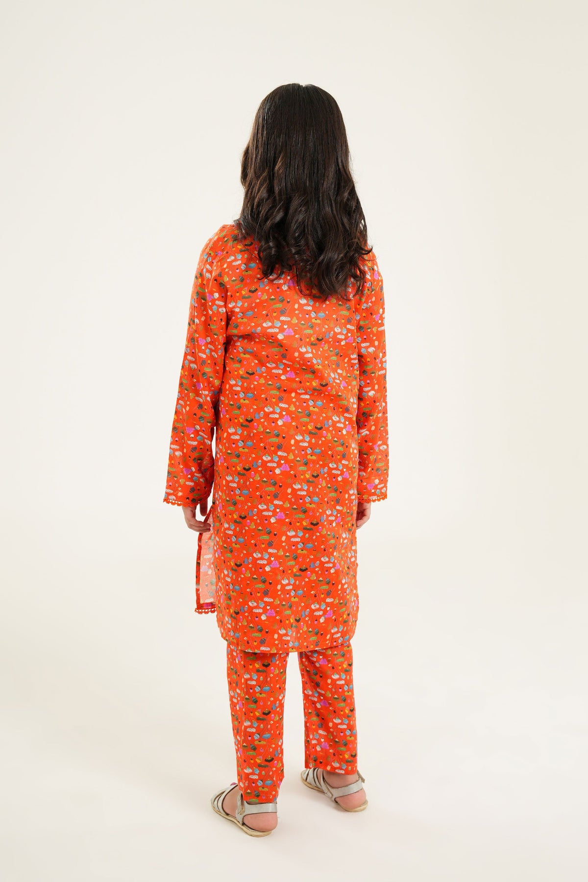 Blossom Joy - Girls Printed Kurti Set in Bright Orange
