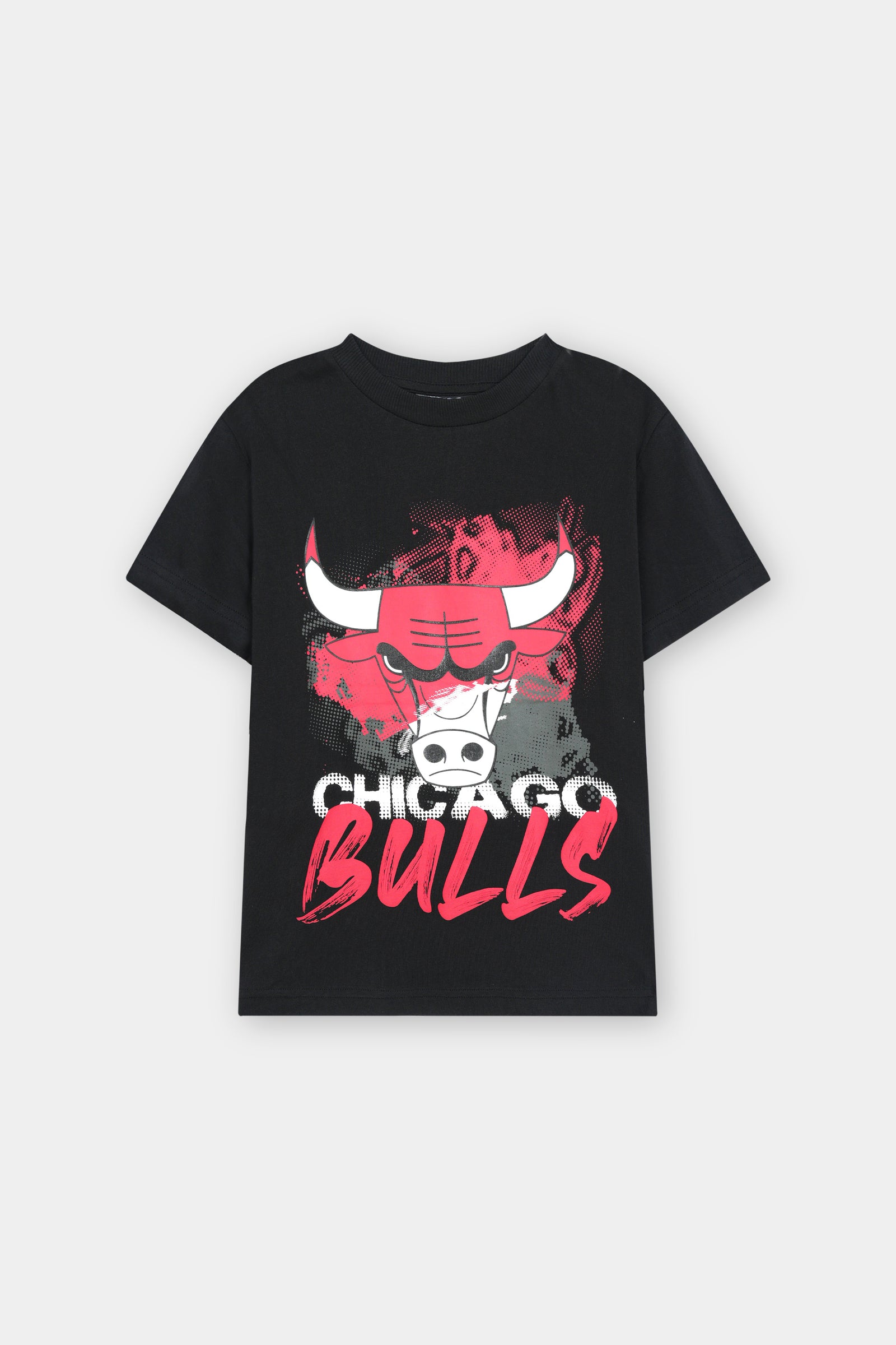 Kids Black Cotton T-Shirt with Chicago Bulls Graphic Print