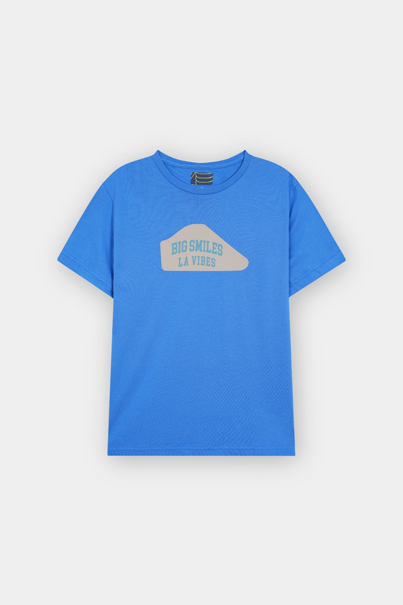Sky Blue Graphic Tee with “Big Smiles LA Vibes” Print