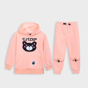 Girls Premium Quality Printed Pink Fleece TrackSuit