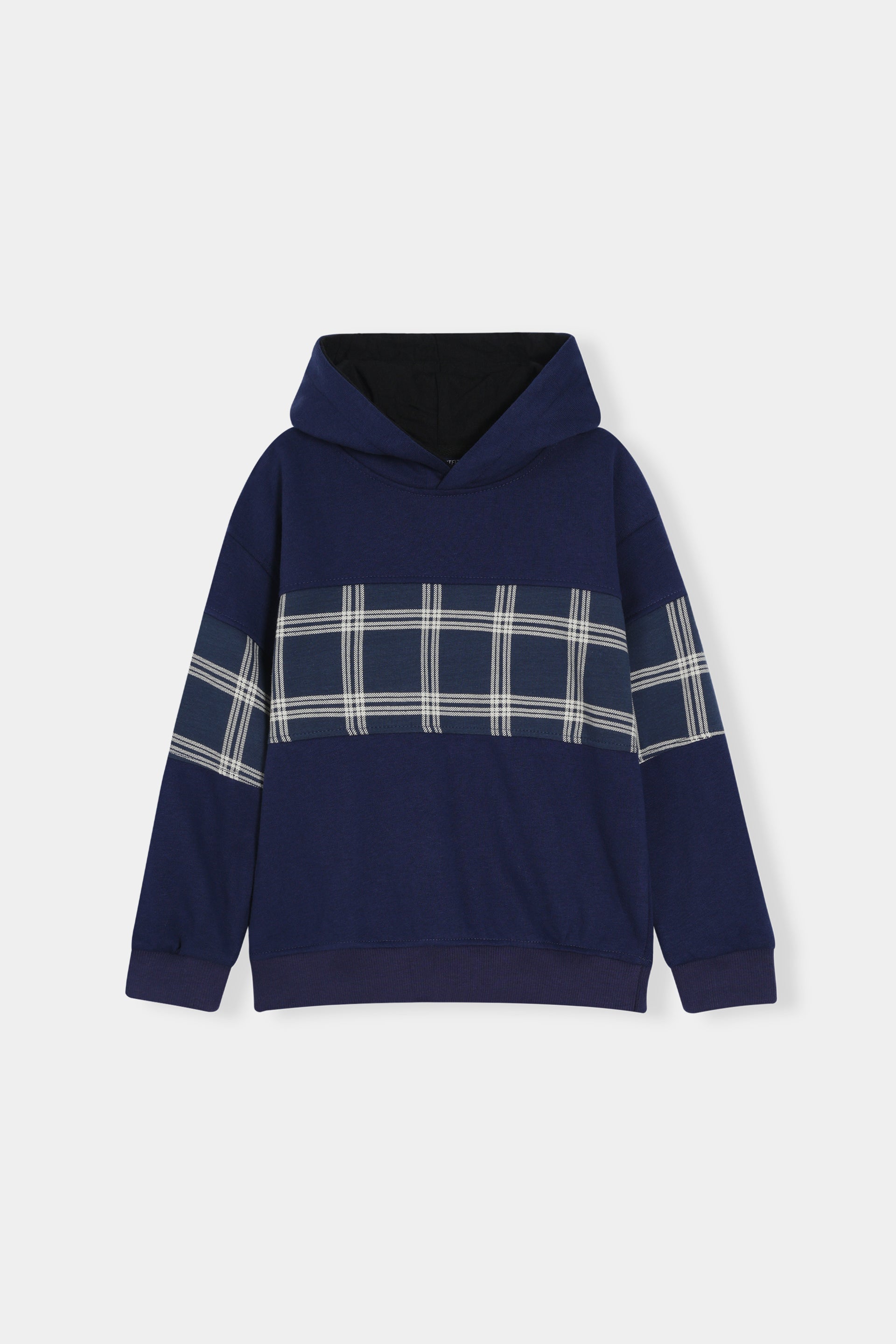 Boys Navy Grid Stripe Hoodie & Jogger Set