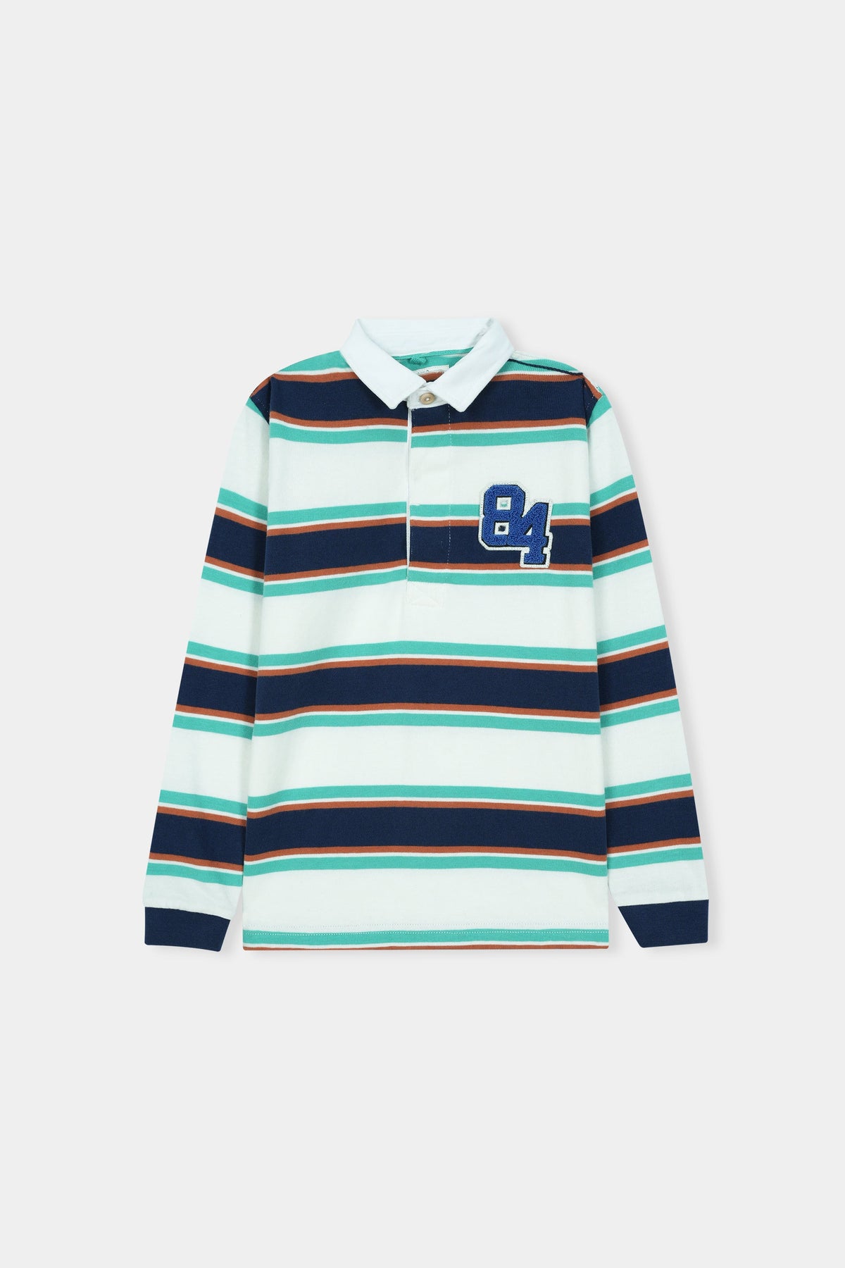 Striped Varsity Polo Tee with &#39;84&#39; Patch