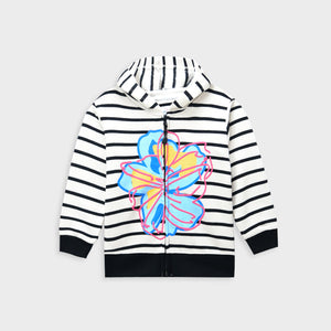 Girls All-Over Stripes Printed Fleece Zipper Hoodie