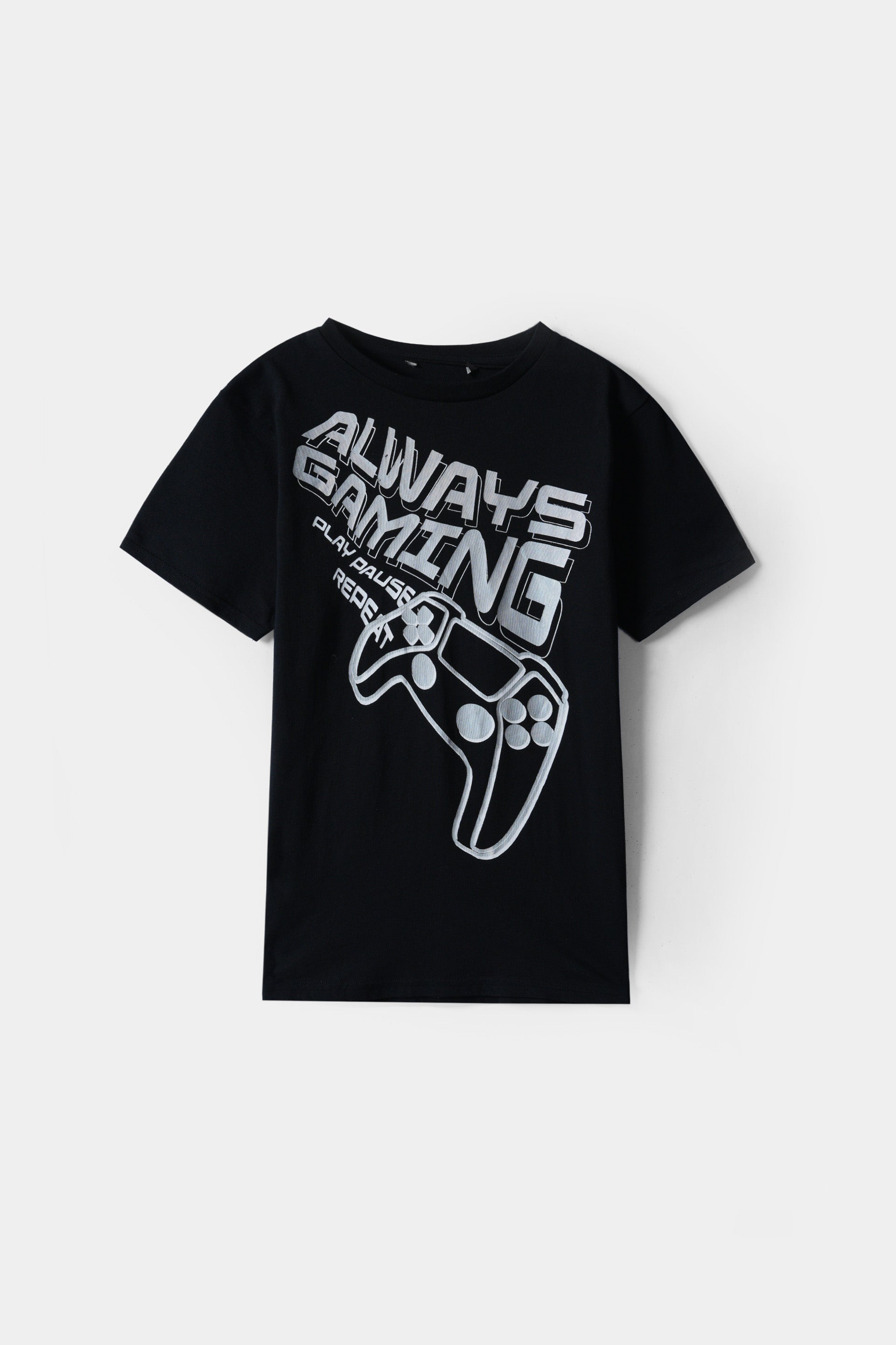 Kids "Always Gaming" Printed Black T-Shirt