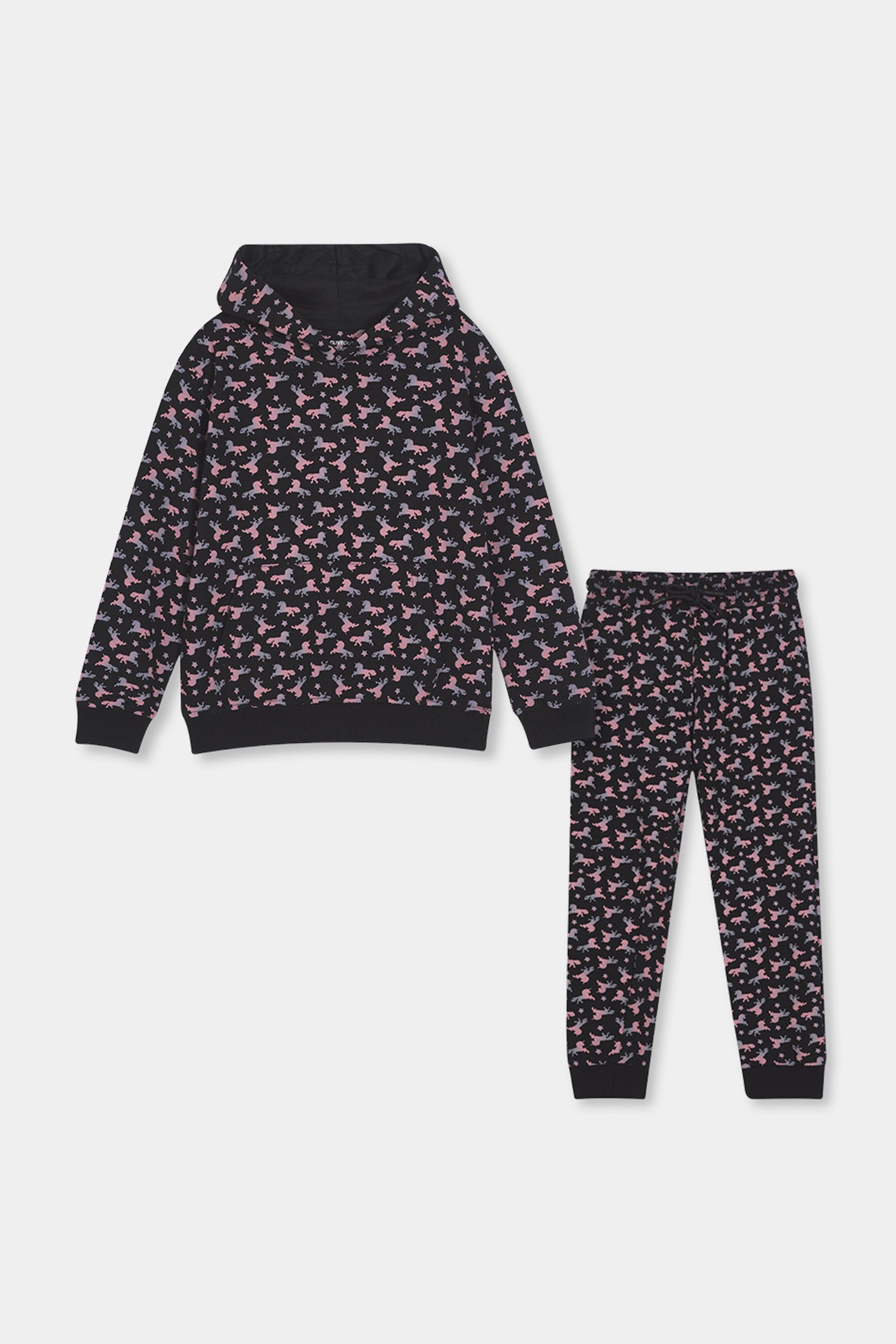 Boys Unicorn Print Hoodie & Joggers Set – Black & Pink