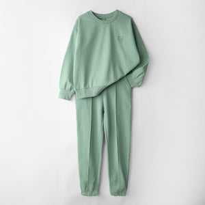 Premium Quality Light Green Soft Cotton Embroidered Track Suit For Kids (121731)