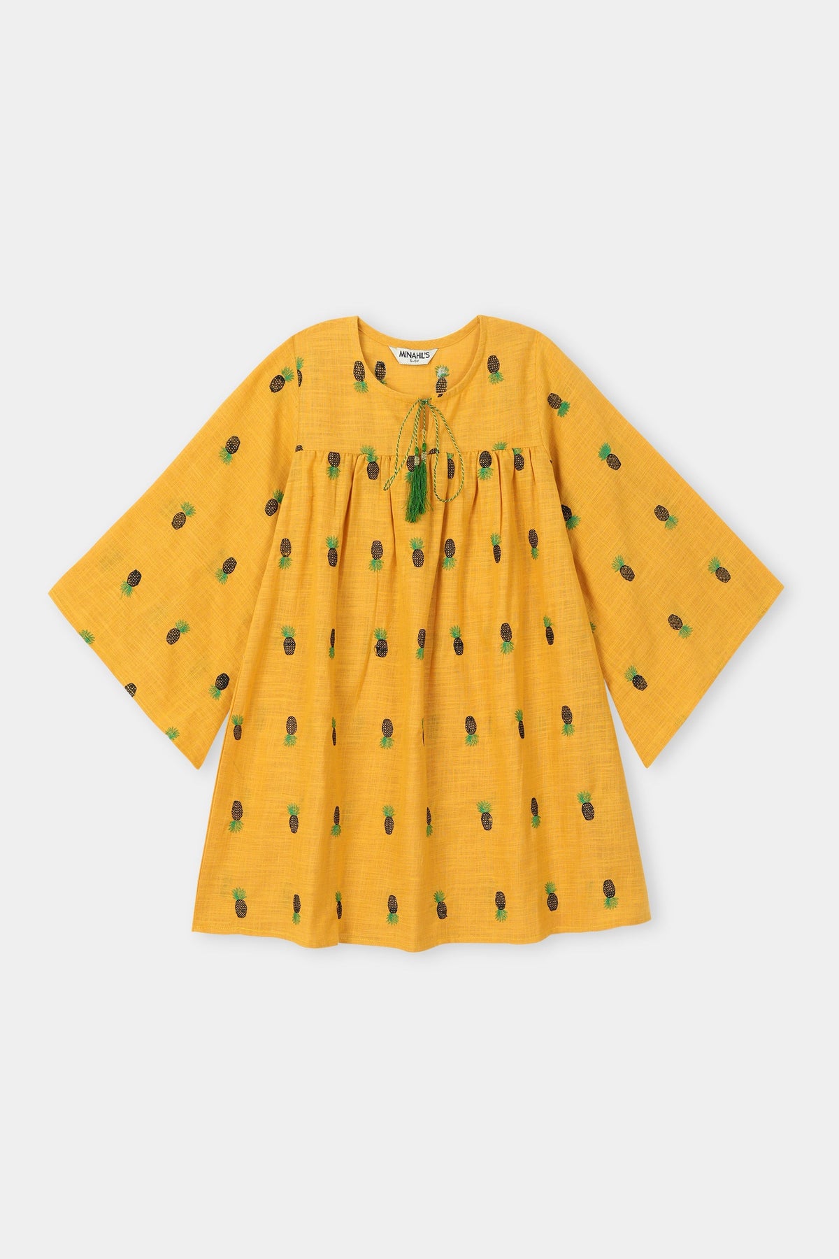 Sunny Pineapple Embroidered Yellow Tunic for Girls