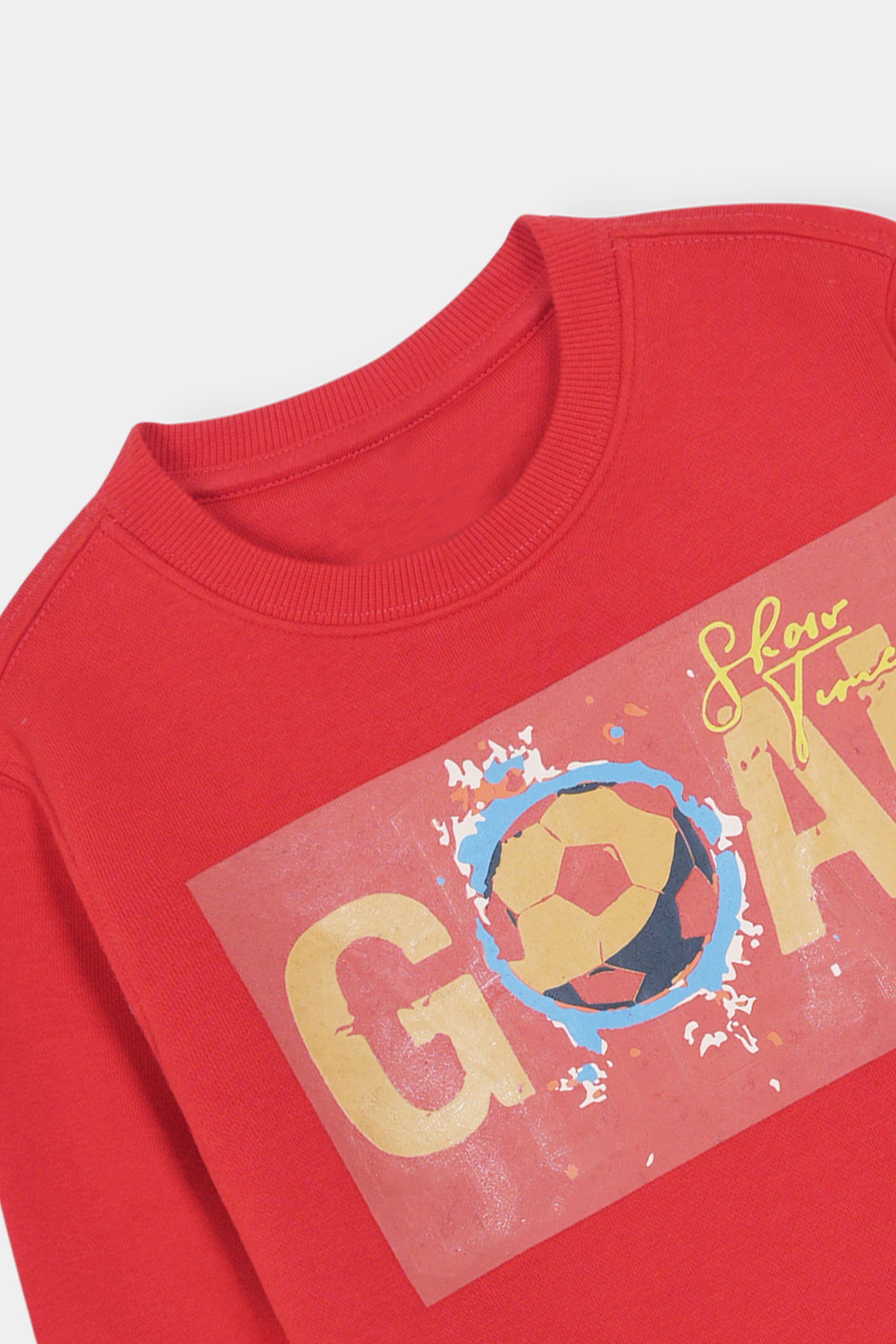 Red Sweatshirt with Soccer Goal Graphic Print
