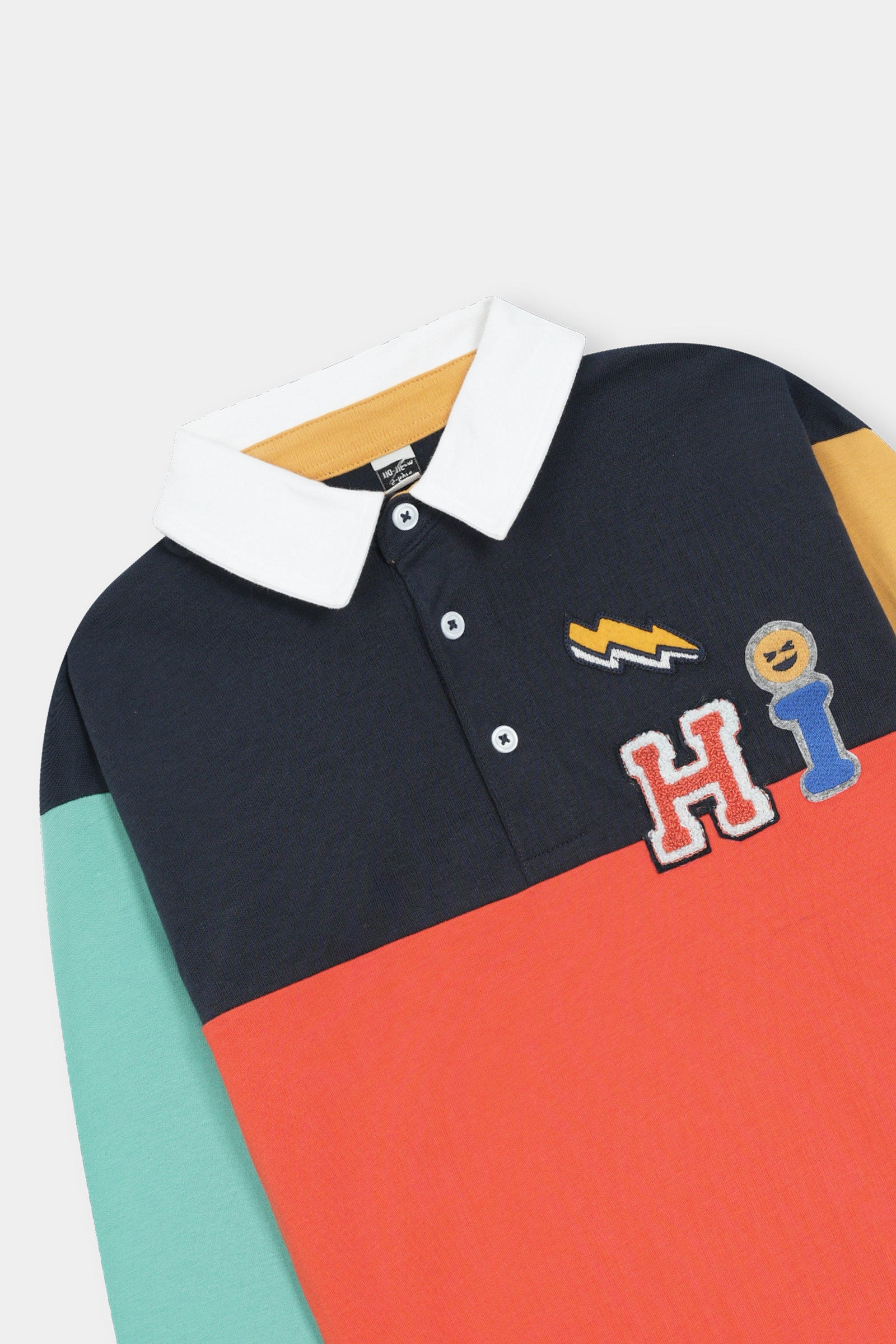 Colorblock ‘Hi’ Polo Tee with Fun Patches