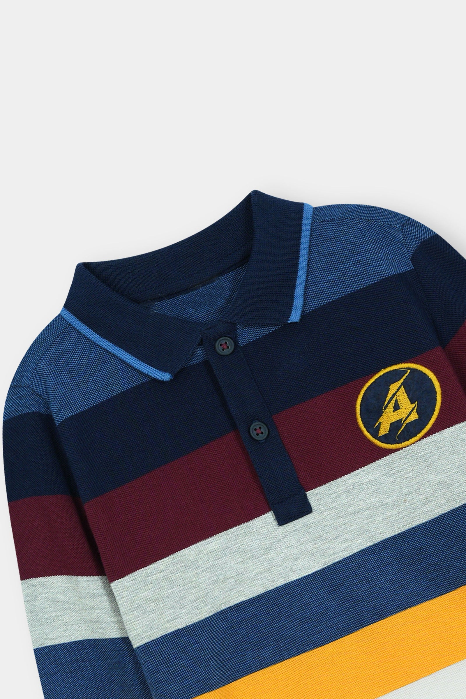 Striped Polo Tee with Bold 'A' Emblem