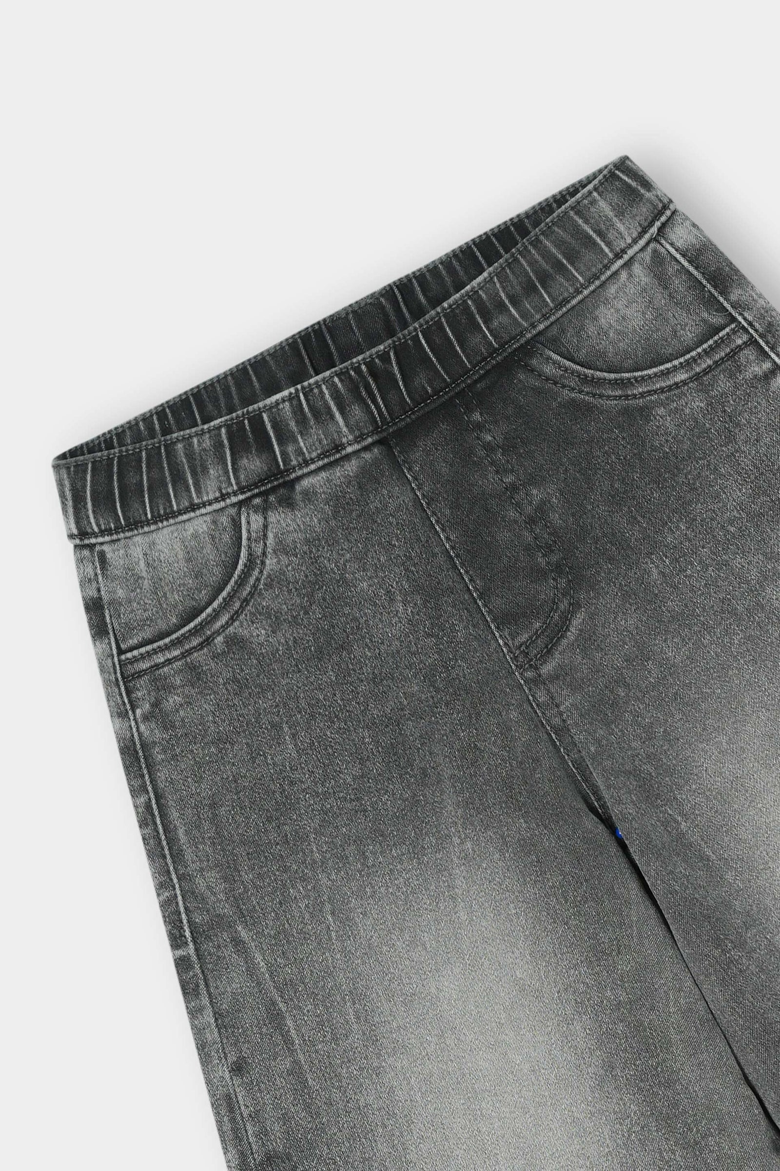 Faded Grey Wide-Leg Denim Jeans for Girls