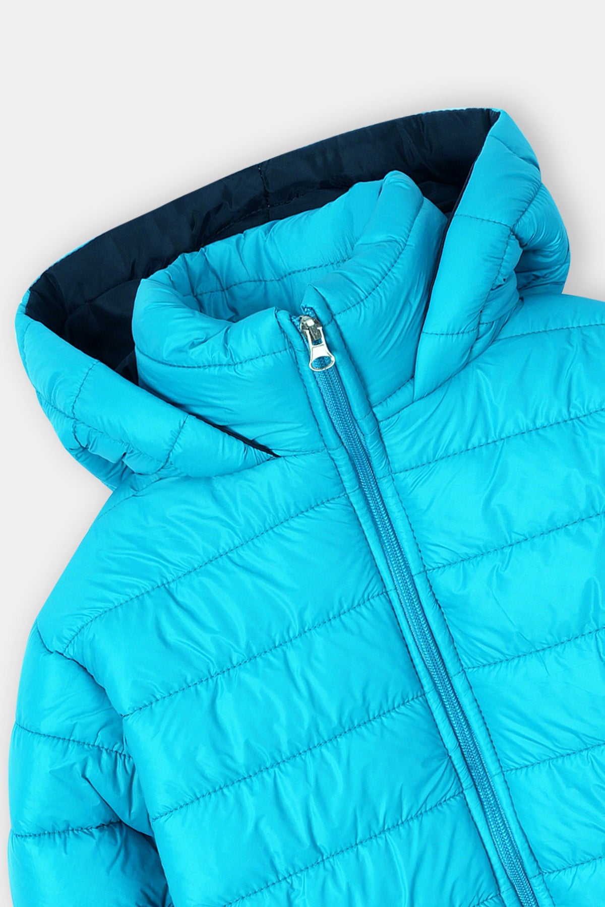 Blue Quilted Hooded Jacket