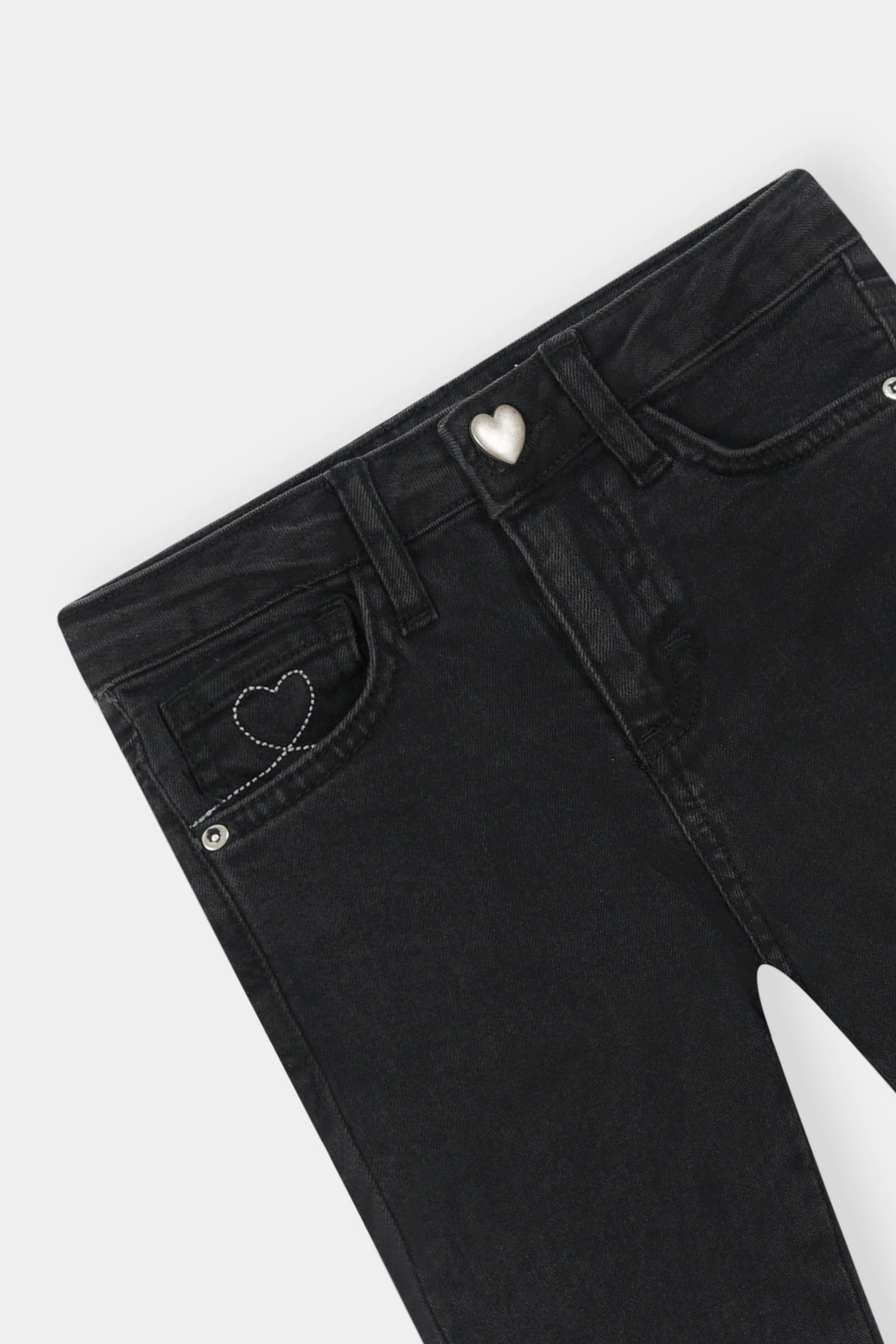 Heart Detail Black Skinny Jeans For Girls
