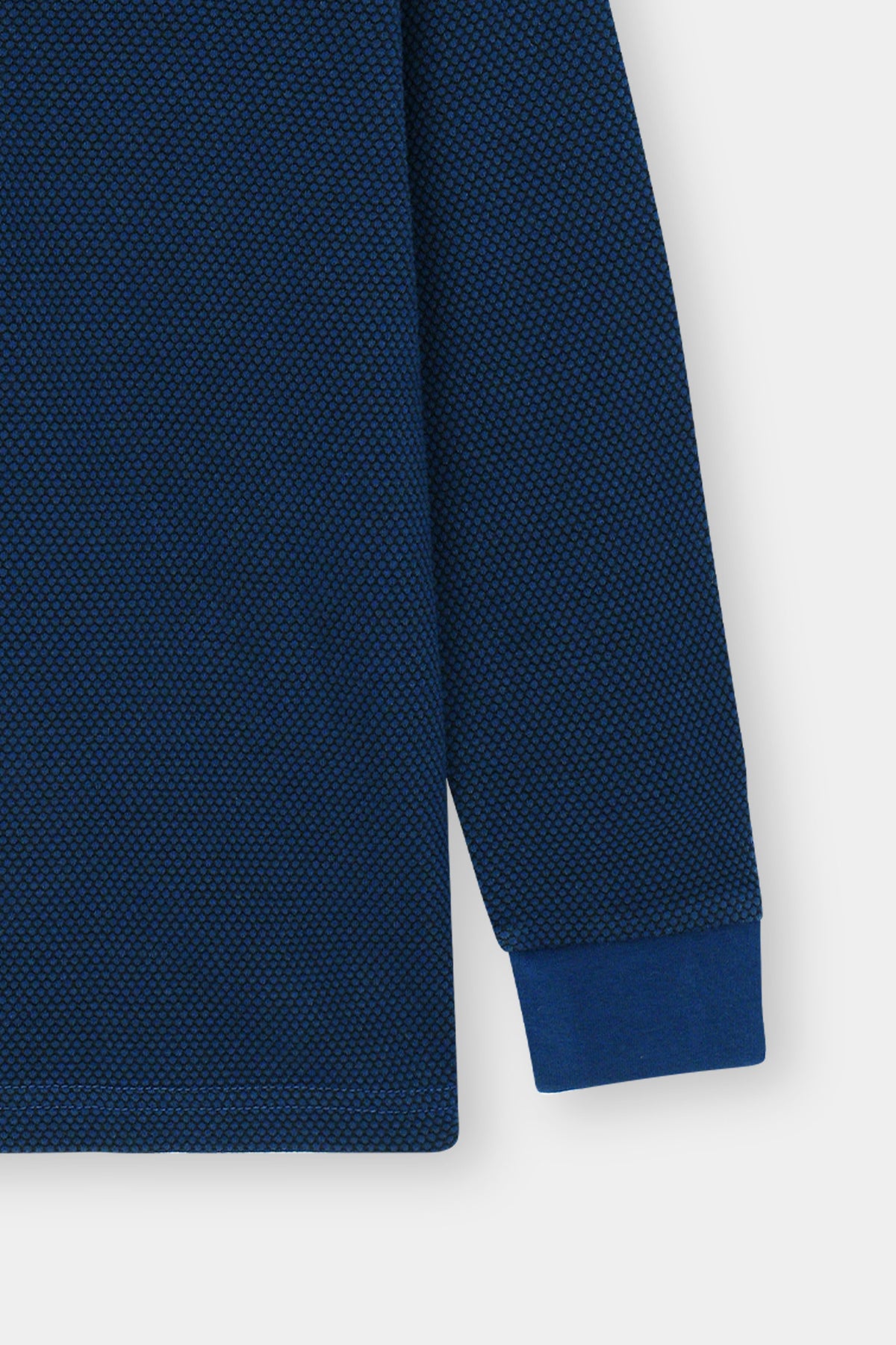 Classic Navy Blue Long-Sleeve Polo Shirt with Zip Neck