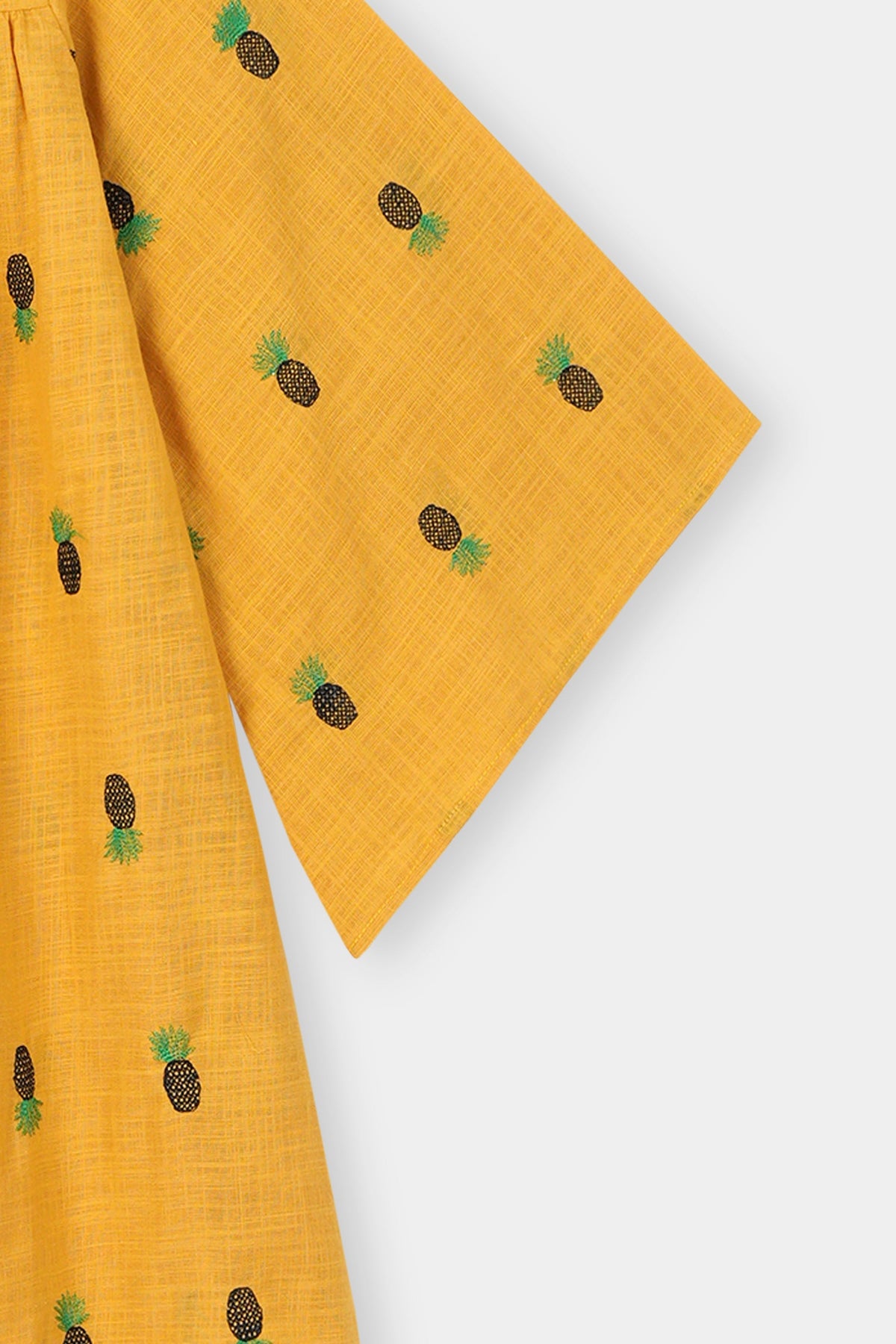 Sunny Pineapple Embroidered Yellow Tunic for Girls